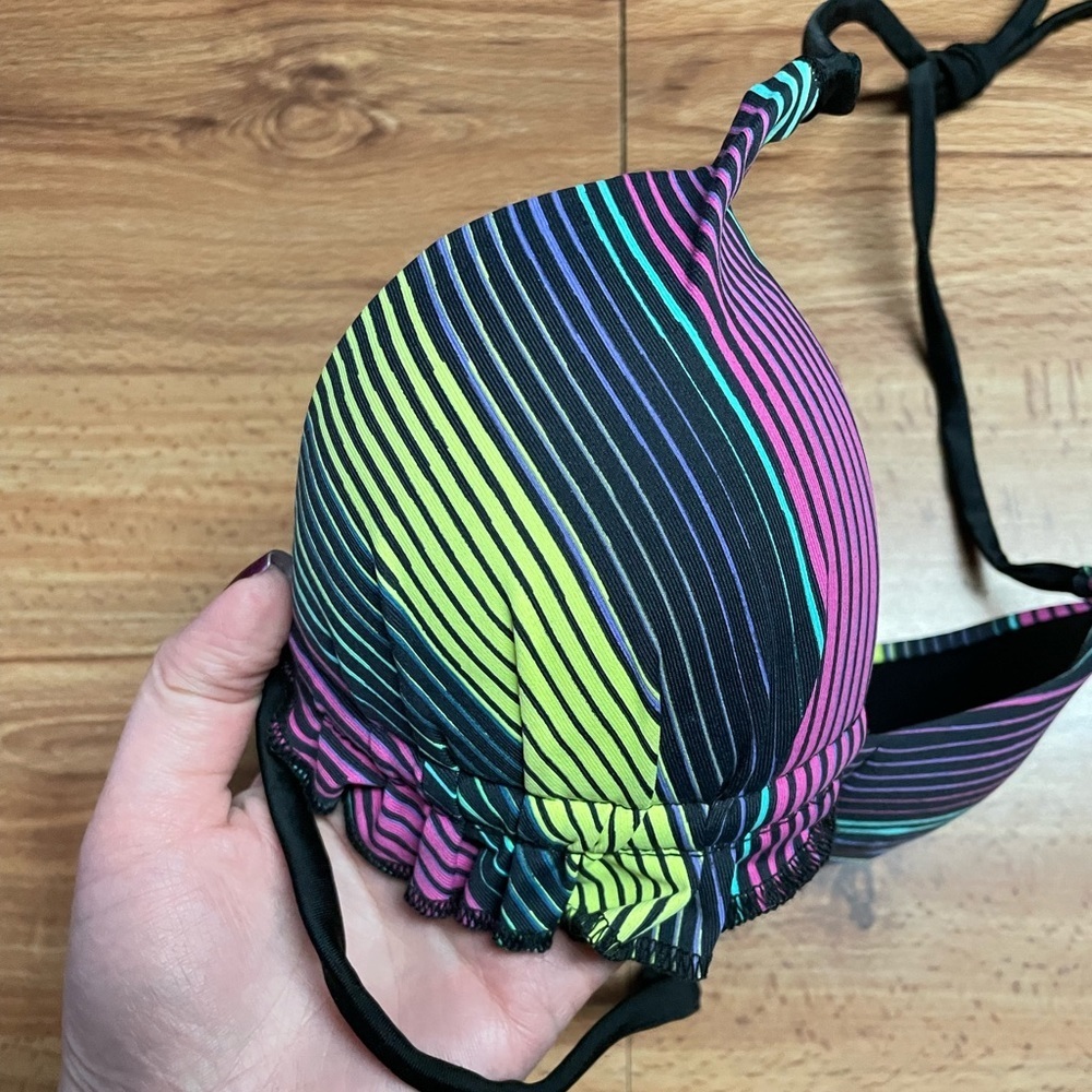 Colorful Striped Ruffle Bikini Top - Picture 3 of 5
